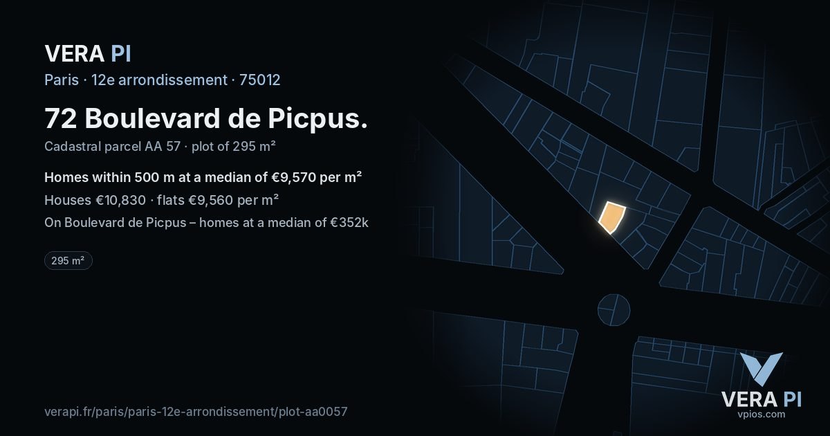 72 Boulevard de Picpus, 12e arrondissement at night – the plot lit, the parcels around coloured by the prices near them