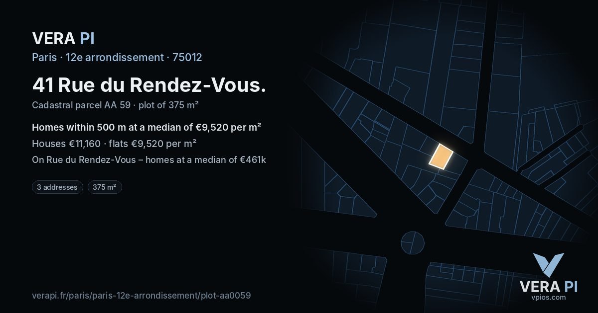 41 Rue du Rendez-Vous, 12e arrondissement at night – the plot lit, the parcels around coloured by the prices near them