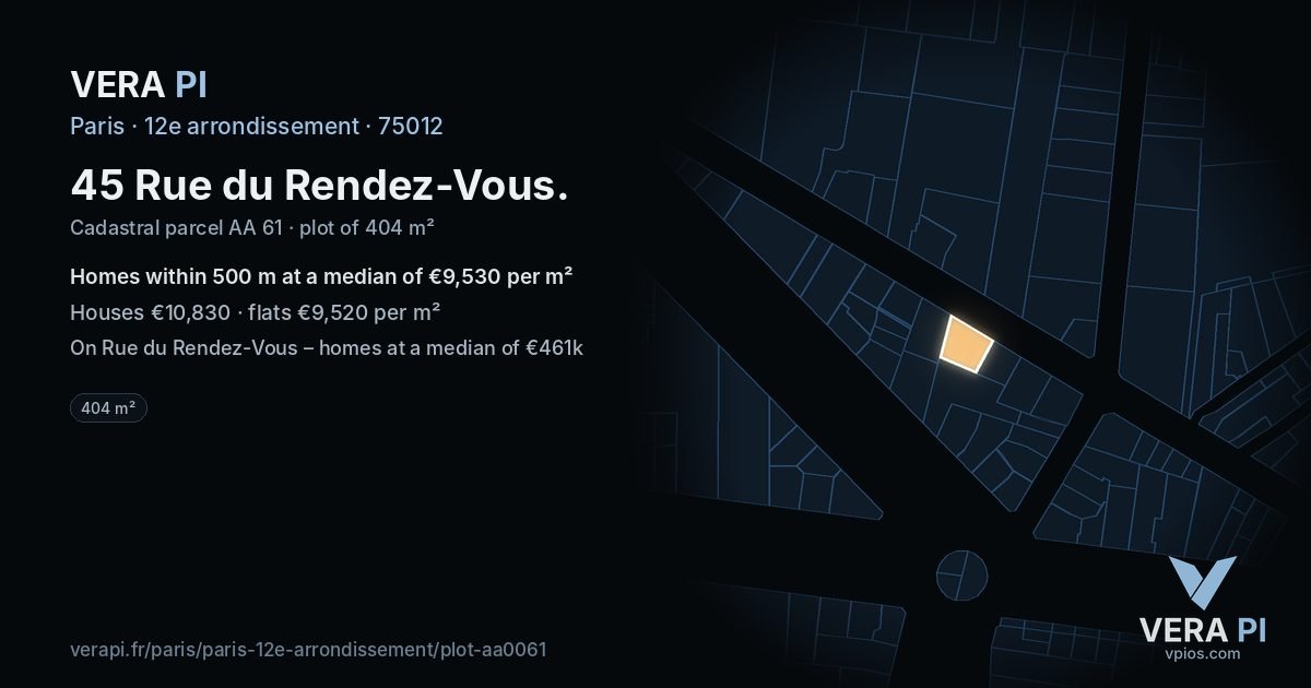 45 Rue du Rendez-Vous, 12e arrondissement at night – the plot lit, the parcels around coloured by the prices near them