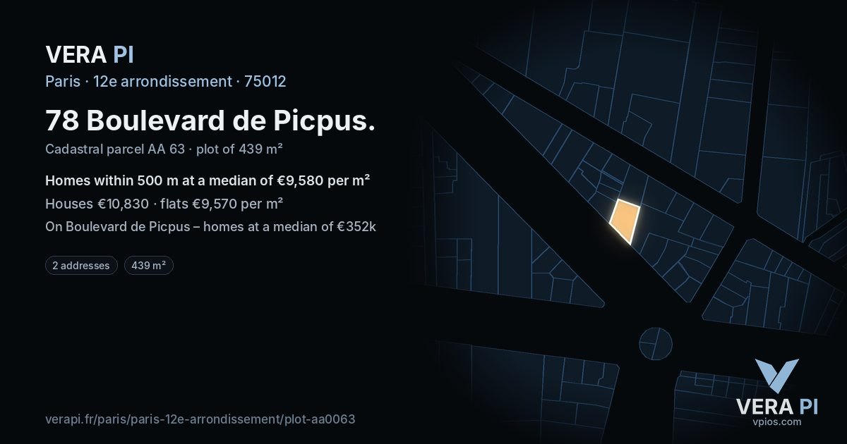 78 Boulevard de Picpus, 12e arrondissement at night – the plot lit, the parcels around coloured by the prices near them