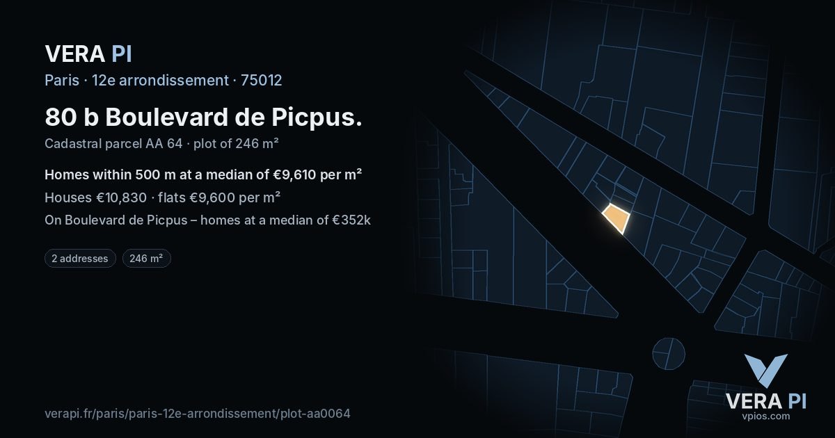 80 b Boulevard de Picpus, 12e arrondissement at night – the plot lit, the parcels around coloured by the prices near them