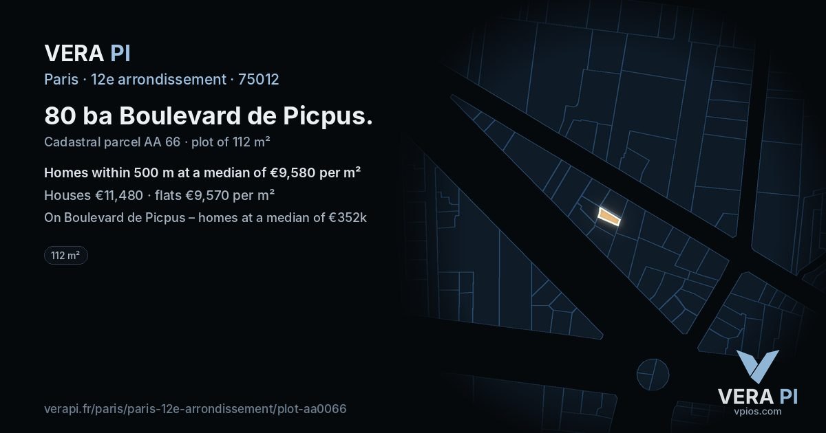 80 ba Boulevard de Picpus, 12e arrondissement at night – the plot lit, the parcels around coloured by the prices near them