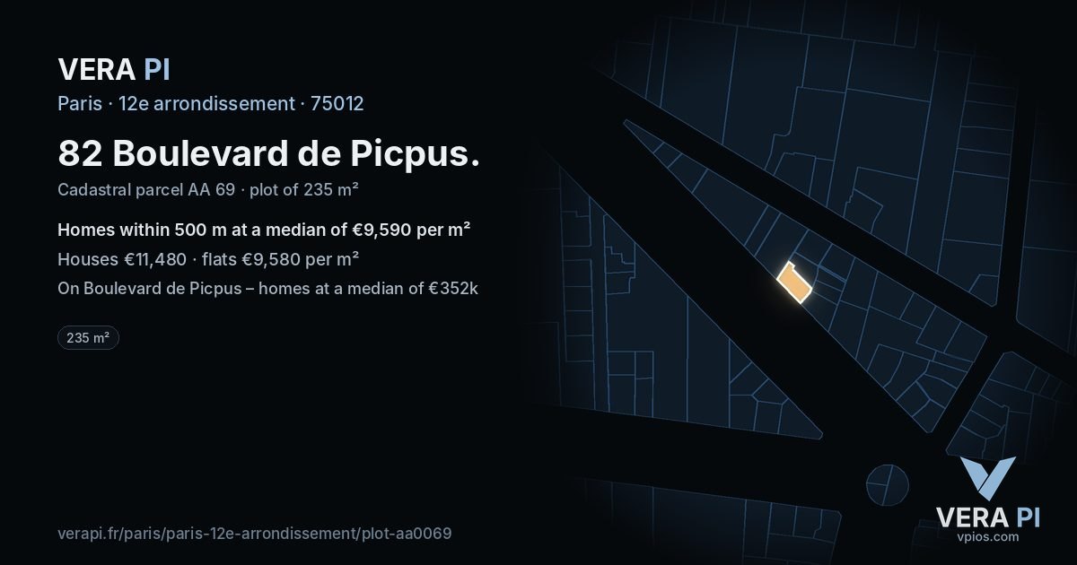 82 Boulevard de Picpus, 12e arrondissement at night – the plot lit, the parcels around coloured by the prices near them