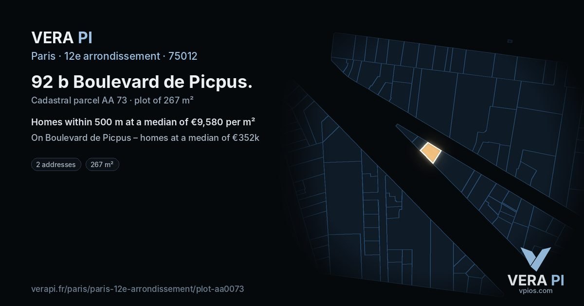 92 b Boulevard de Picpus, 12e arrondissement at night – the plot lit, the parcels around coloured by the prices near them