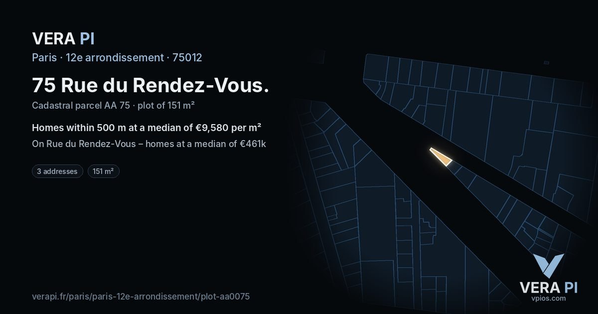 75 Rue du Rendez-Vous, 12e arrondissement at night – the plot lit, the parcels around coloured by the prices near them