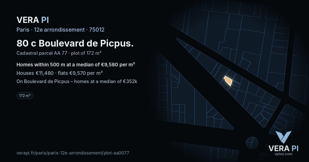 80 c Boulevard de Picpus, 12e arrondissement at night – the plot lit, the parcels around coloured by the prices near them