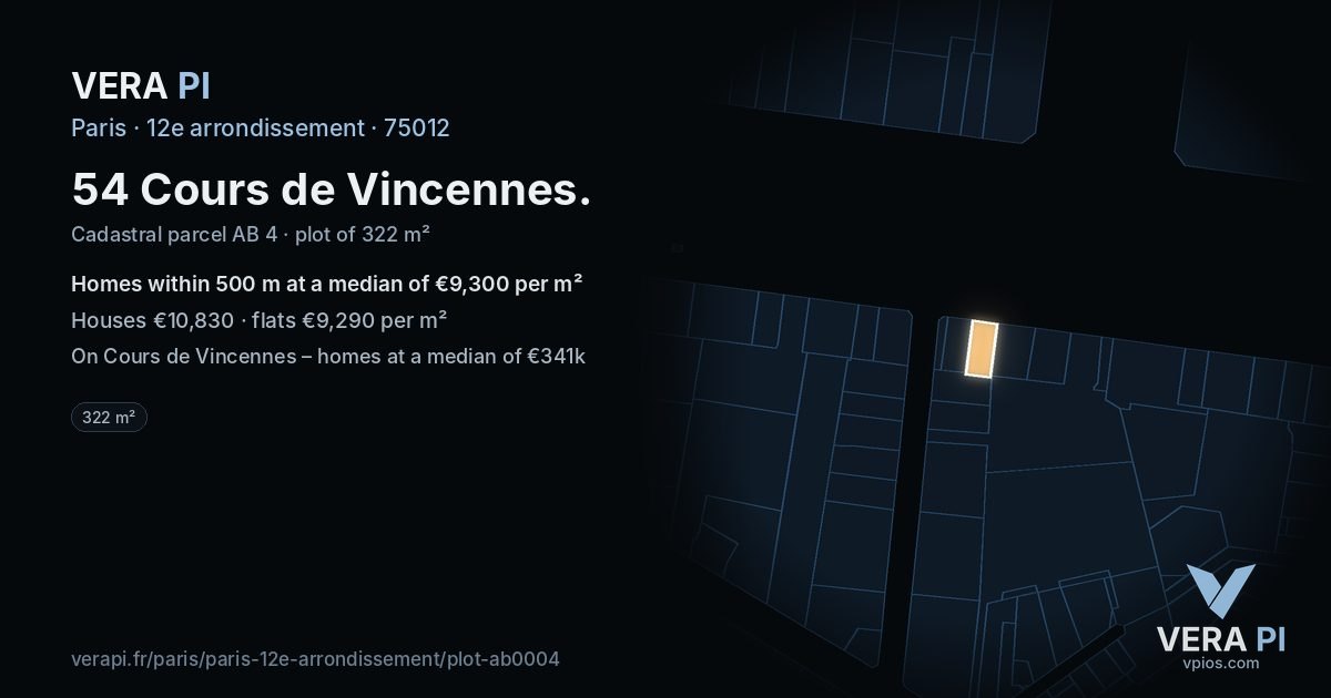 54 Cours de Vincennes, 12e arrondissement at night – the plot lit, the parcels around coloured by the prices near them