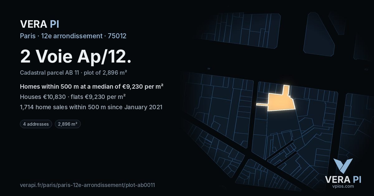 2 Voie Ap/12, 12e arrondissement at night – the plot lit, the parcels around coloured by the prices near them
