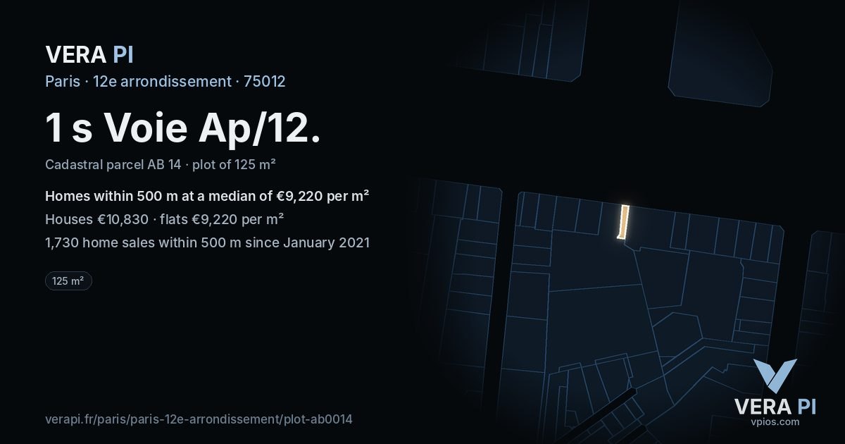 1 s Voie Ap/12, 12e arrondissement at night – the plot lit, the parcels around coloured by the prices near them
