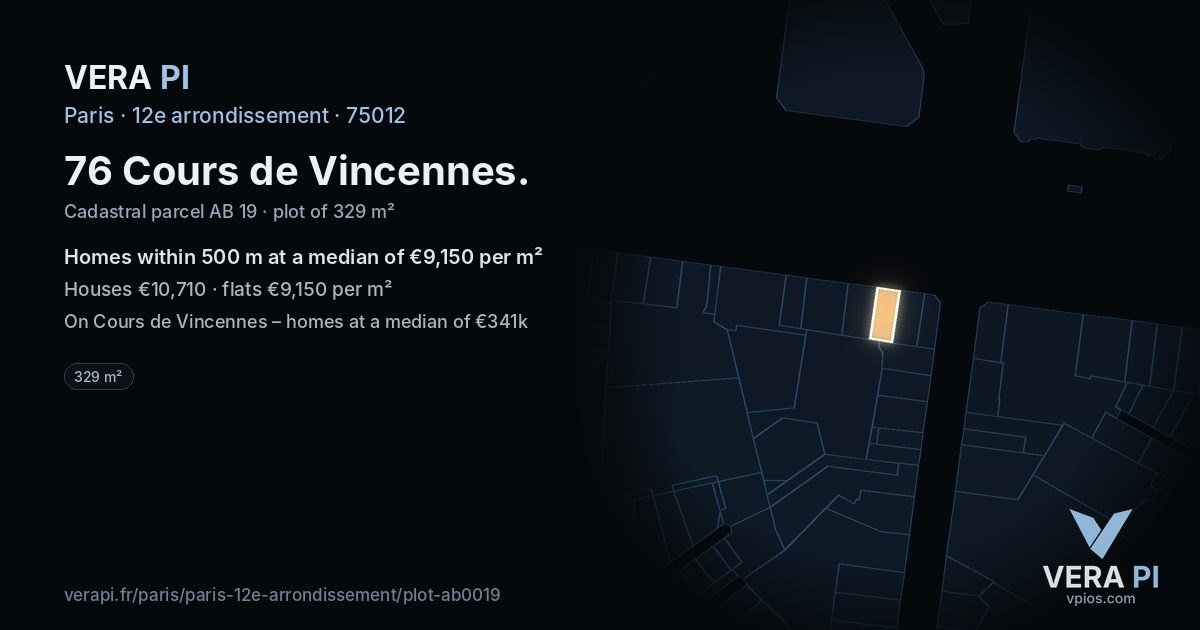 76 Cours de Vincennes, 12e arrondissement at night – the plot lit, the parcels around coloured by the prices near them