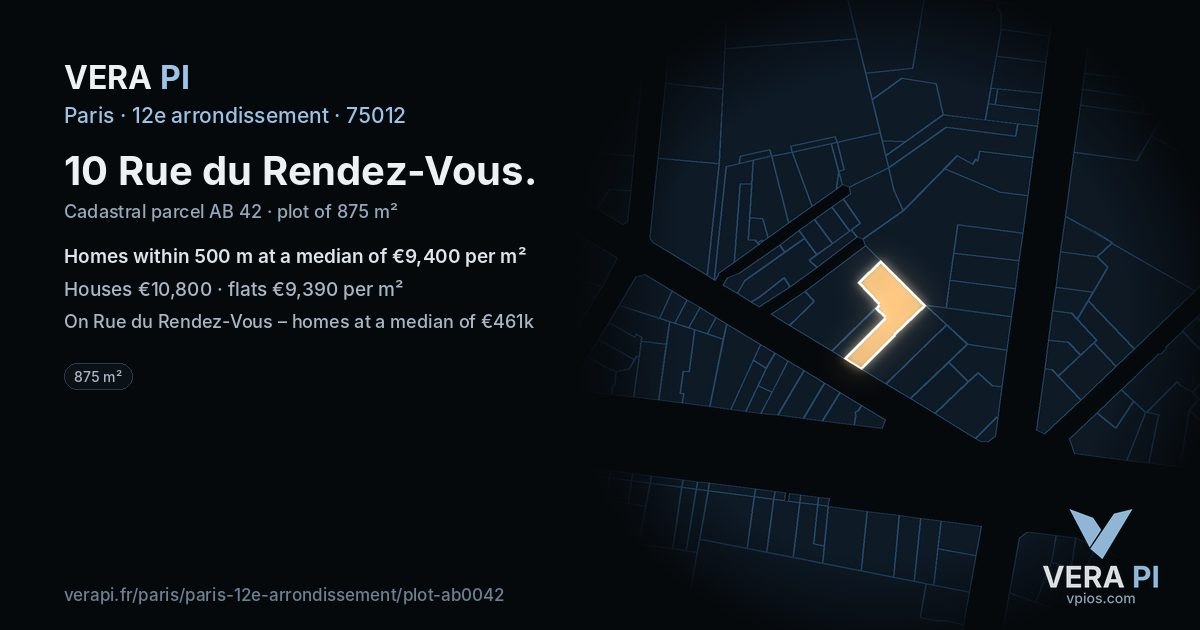 10 Rue du Rendez-Vous, 12e arrondissement at night – the plot lit, the parcels around coloured by the prices near them