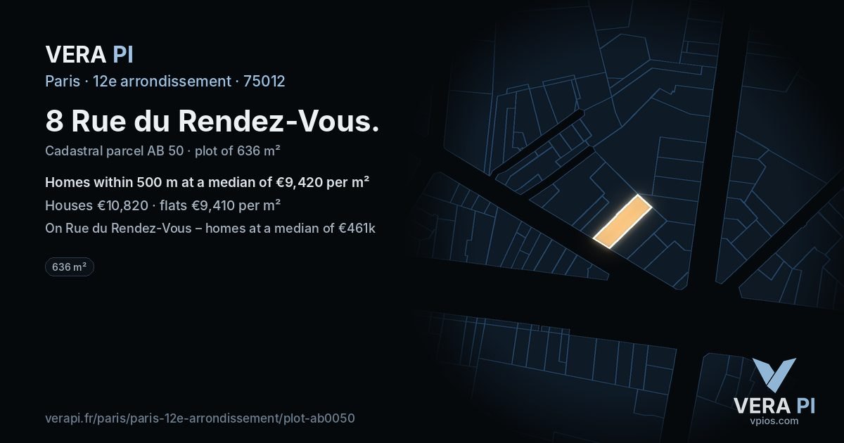 8 Rue du Rendez-Vous, 12e arrondissement at night – the plot lit, the parcels around coloured by the prices near them