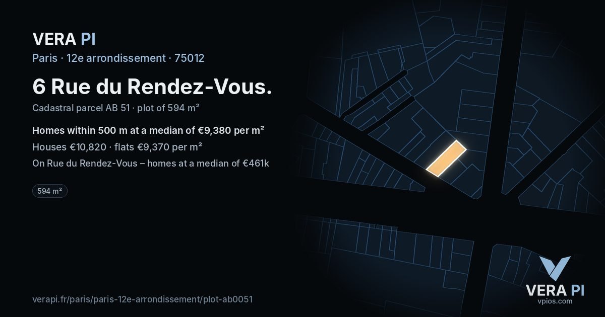 6 Rue du Rendez-Vous, 12e arrondissement at night – the plot lit, the parcels around coloured by the prices near them