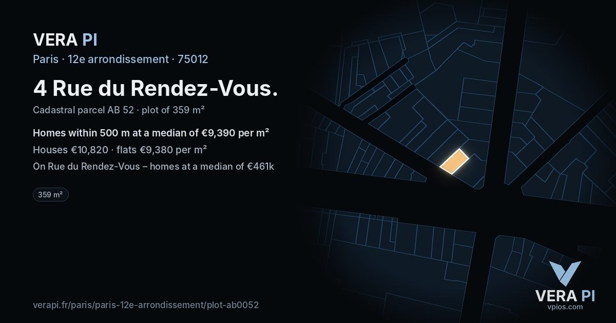4 Rue du Rendez-Vous, 12e arrondissement at night – the plot lit, the parcels around coloured by the prices near them