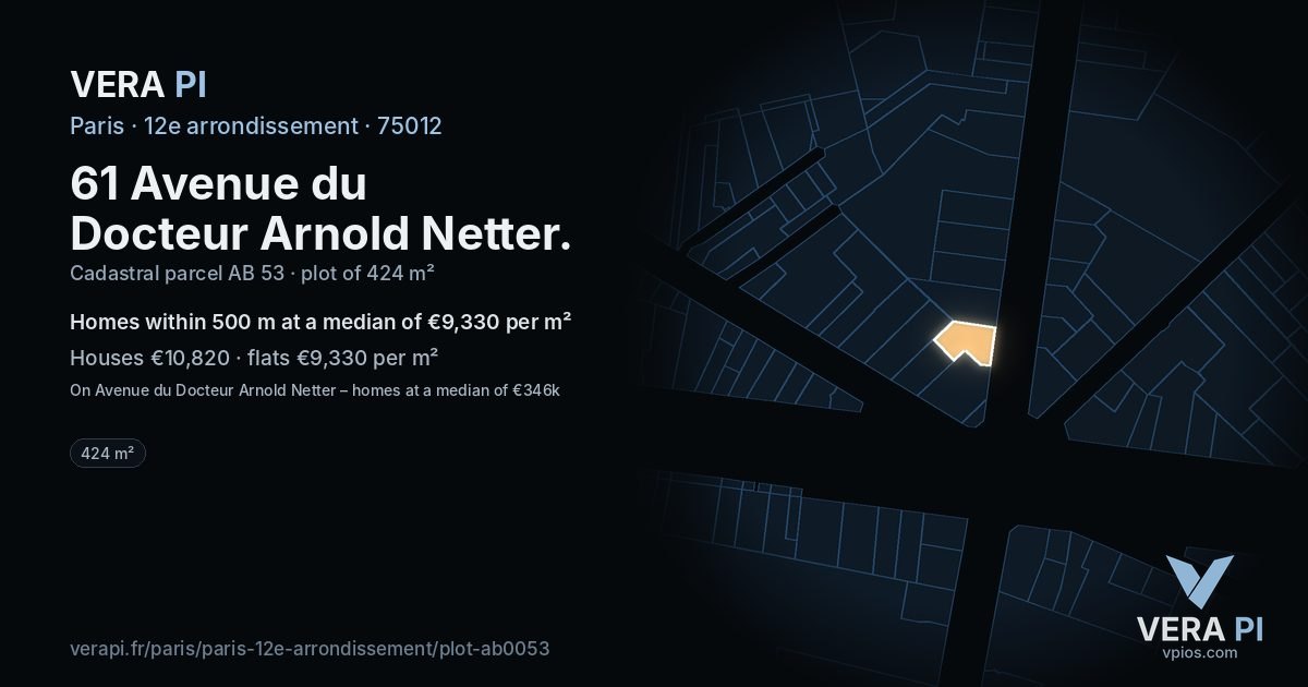 61 Avenue du Docteur Arnold Netter, 12e arrondissement at night – the plot lit, the parcels around coloured by the prices near them