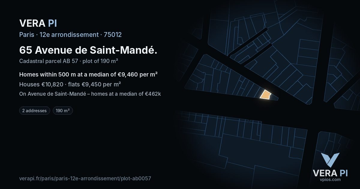 65 Avenue de Saint-Mandé, 12e arrondissement at night – the plot lit, the parcels around coloured by the prices near them