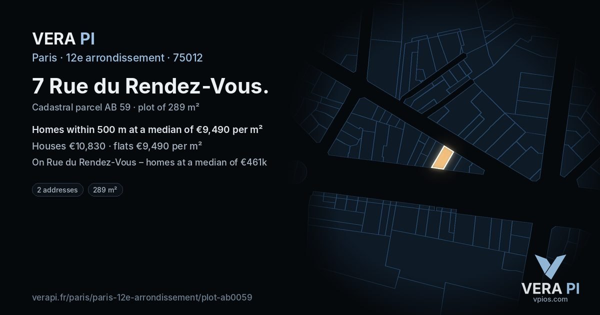 7 Rue du Rendez-Vous, 12e arrondissement at night – the plot lit, the parcels around coloured by the prices near them