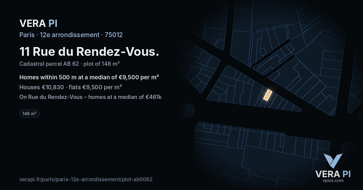 11 Rue du Rendez-Vous, 12e arrondissement at night – the plot lit, the parcels around coloured by the prices near them