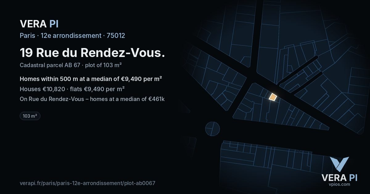 19 Rue du Rendez-Vous, 12e arrondissement at night – the plot lit, the parcels around coloured by the prices near them