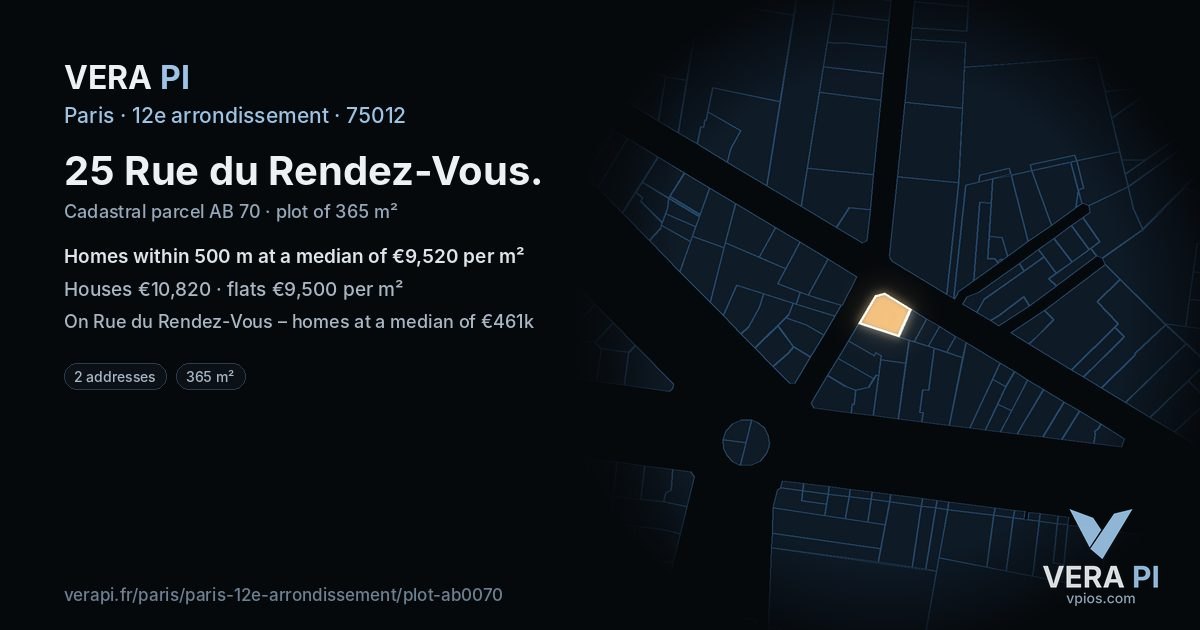 25 Rue du Rendez-Vous, 12e arrondissement at night – the plot lit, the parcels around coloured by the prices near them