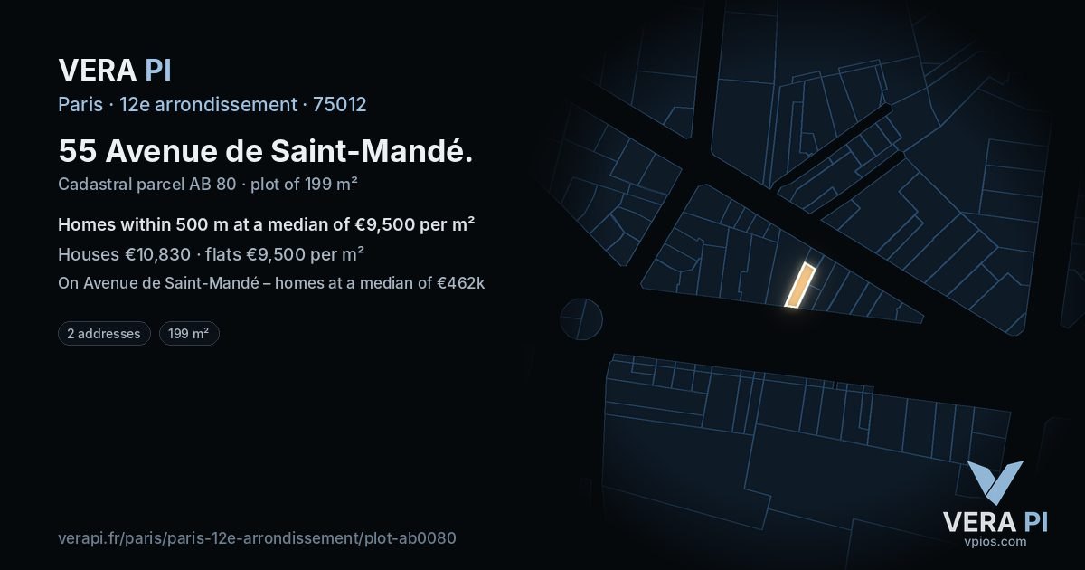 55 Avenue de Saint-Mandé, 12e arrondissement at night – the plot lit, the parcels around coloured by the prices near them