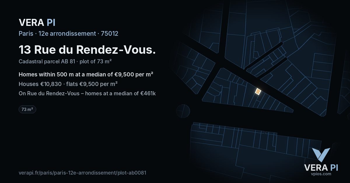 13 Rue du Rendez-Vous, 12e arrondissement at night – the plot lit, the parcels around coloured by the prices near them