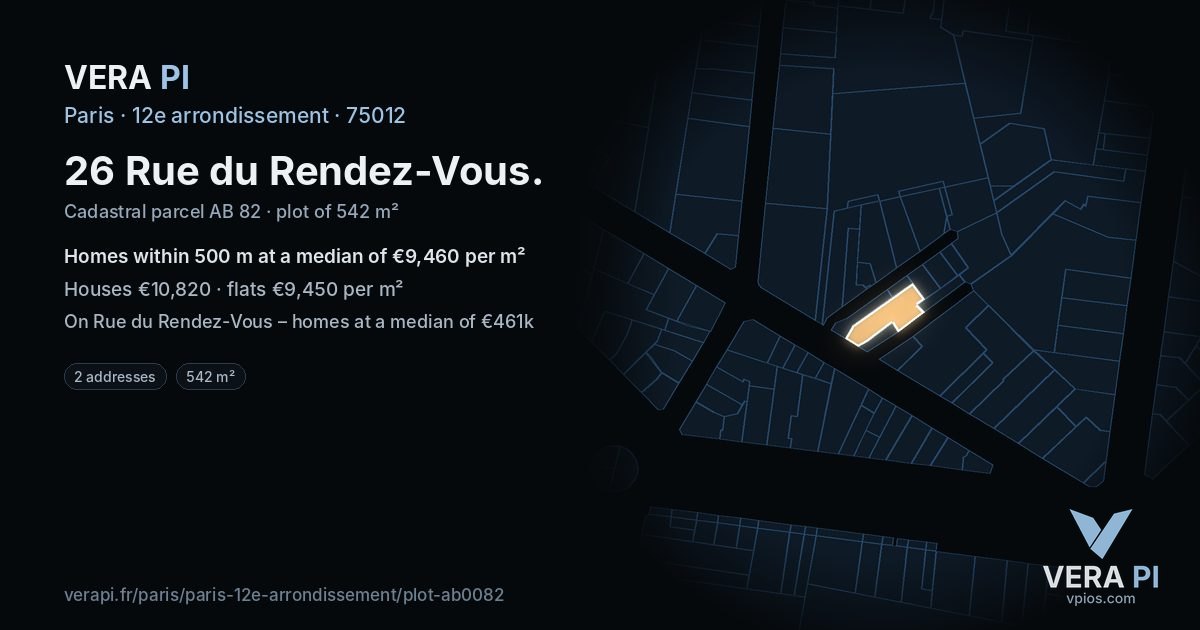 26 Rue du Rendez-Vous, 12e arrondissement at night – the plot lit, the parcels around coloured by the prices near them