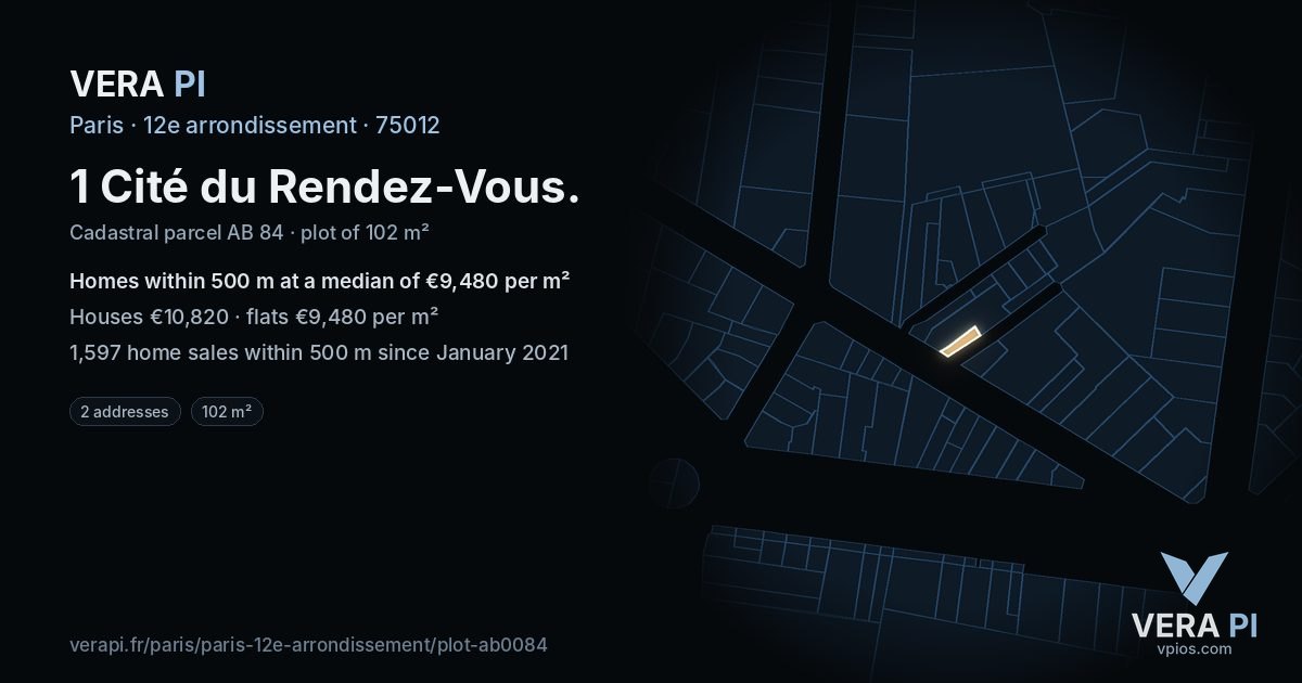 1 Cité du Rendez-Vous, 12e arrondissement at night – the plot lit, the parcels around coloured by the prices near them