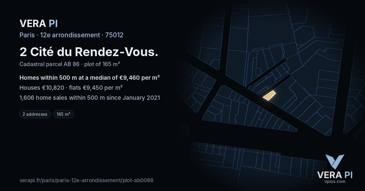 2 Cité du Rendez-Vous, 12e arrondissement at night – the plot lit, the parcels around coloured by the prices near them