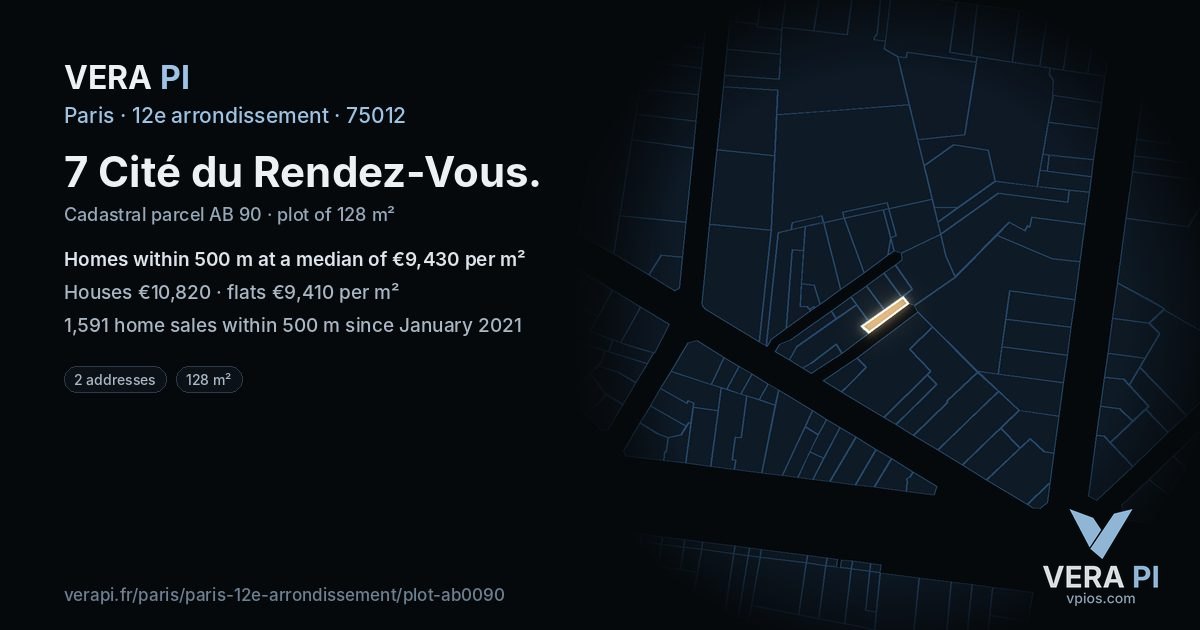7 Cité du Rendez-Vous, 12e arrondissement at night – the plot lit, the parcels around coloured by the prices near them