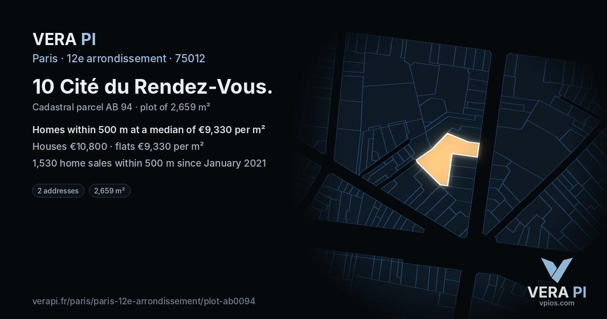10 Cité du Rendez-Vous, 12e arrondissement at night – the plot lit, the parcels around coloured by the prices near them