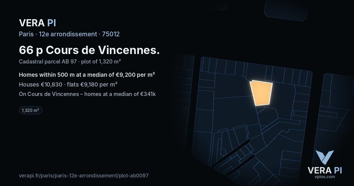 66 p Cours de Vincennes, 12e arrondissement at night – the plot lit, the parcels around coloured by the prices near them
