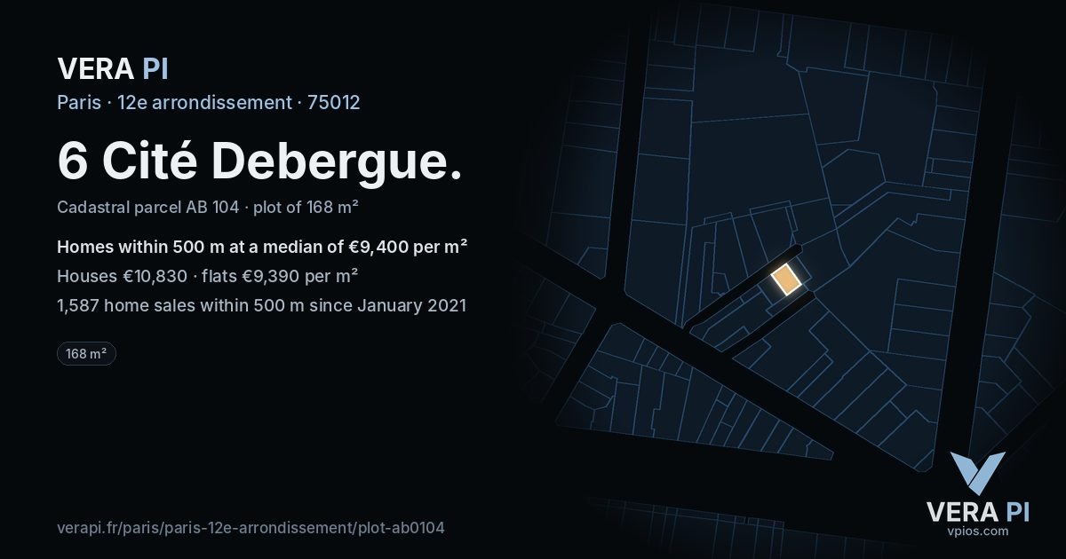 6 Cité Debergue, 12e arrondissement at night – the plot lit, the parcels around coloured by the prices near them