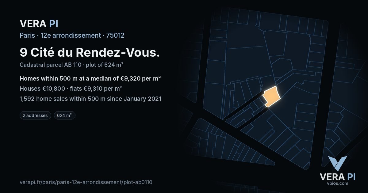 9 Cité du Rendez-Vous, 12e arrondissement at night – the plot lit, the parcels around coloured by the prices near them
