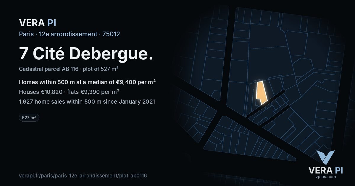 7 Cité Debergue, 12e arrondissement at night – the plot lit, the parcels around coloured by the prices near them