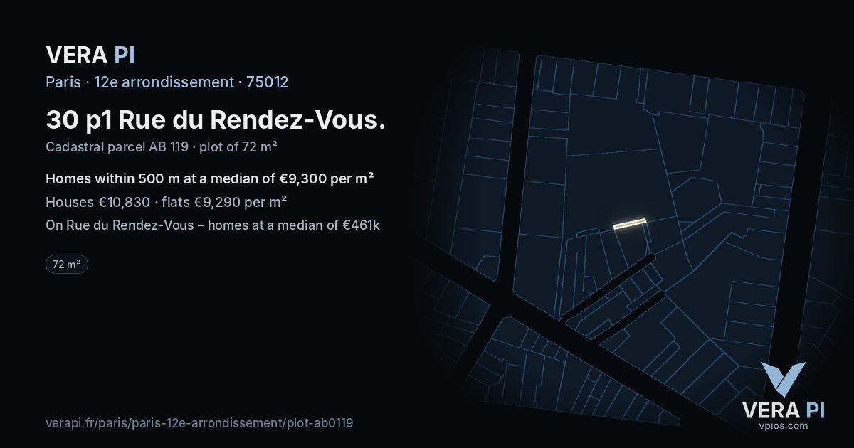 30 p1 Rue du Rendez-Vous, 12e arrondissement at night – the plot lit, the parcels around coloured by the prices near them