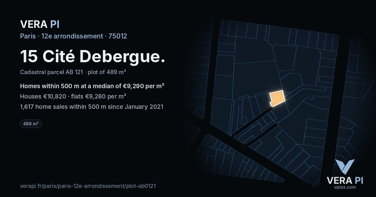 15 Cité Debergue, 12e arrondissement at night – the plot lit, the parcels around coloured by the prices near them