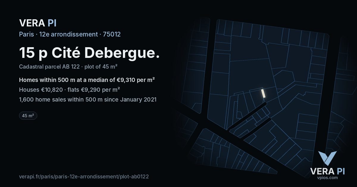 15 p Cité Debergue, 12e arrondissement at night – the plot lit, the parcels around coloured by the prices near them