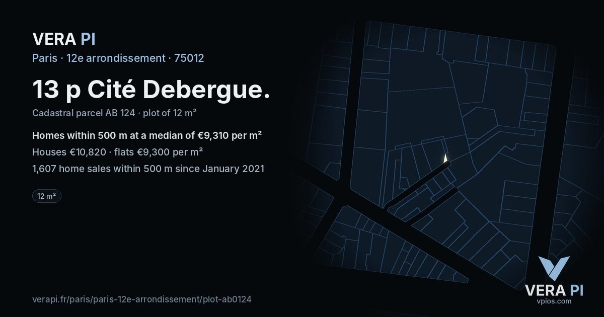 13 p Cité Debergue, 12e arrondissement at night – the plot lit, the parcels around coloured by the prices near them
