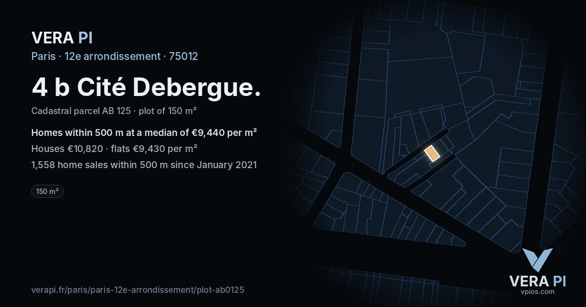 4 b Cité Debergue, 12e arrondissement at night – the plot lit, the parcels around coloured by the prices near them