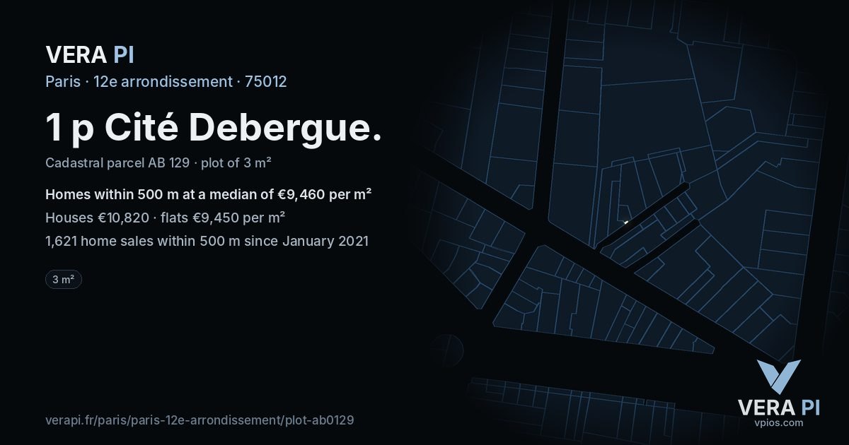 1 p Cité Debergue, 12e arrondissement at night – the plot lit, the parcels around coloured by the prices near them