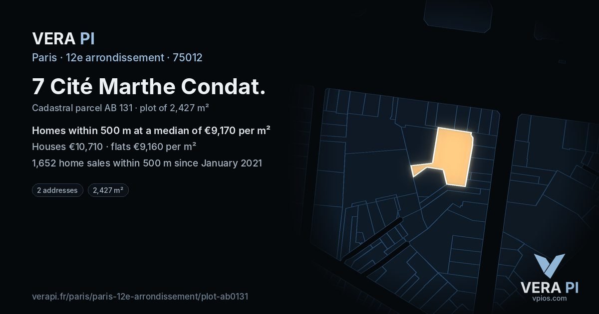 7 Cité Marthe Condat, 12e arrondissement at night – the plot lit, the parcels around coloured by the prices near them