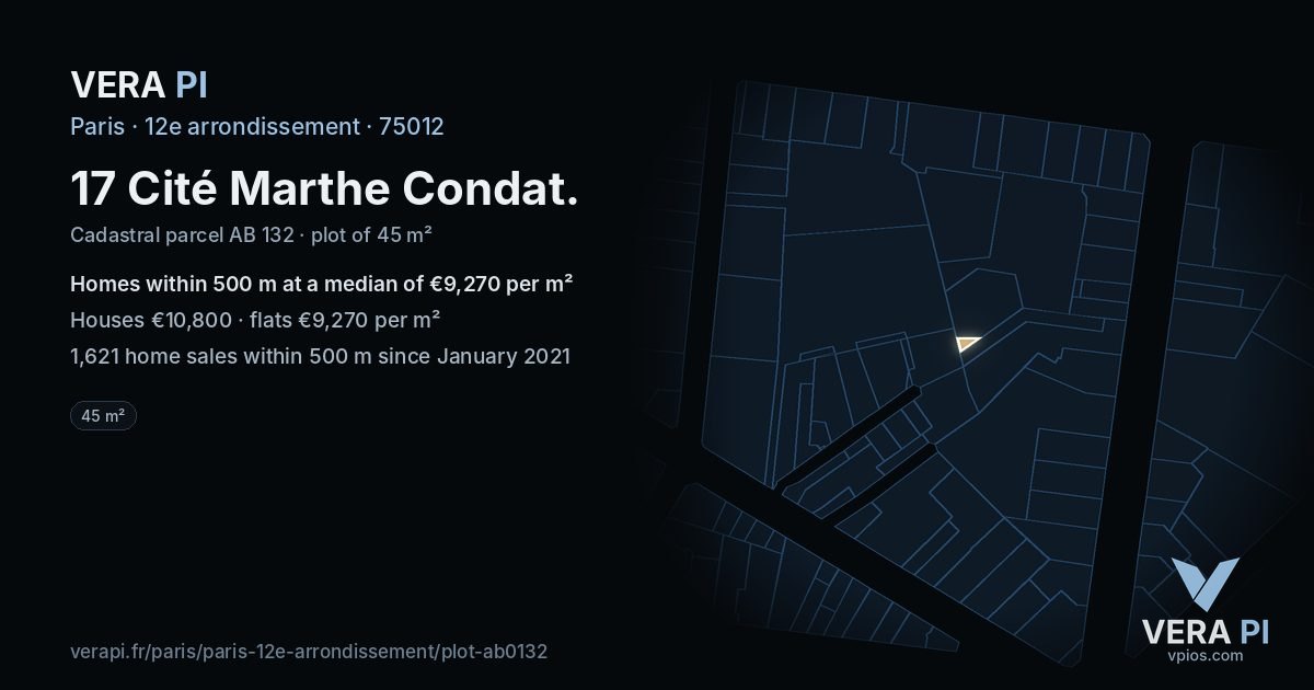 17 Cité Marthe Condat, 12e arrondissement at night – the plot lit, the parcels around coloured by the prices near them