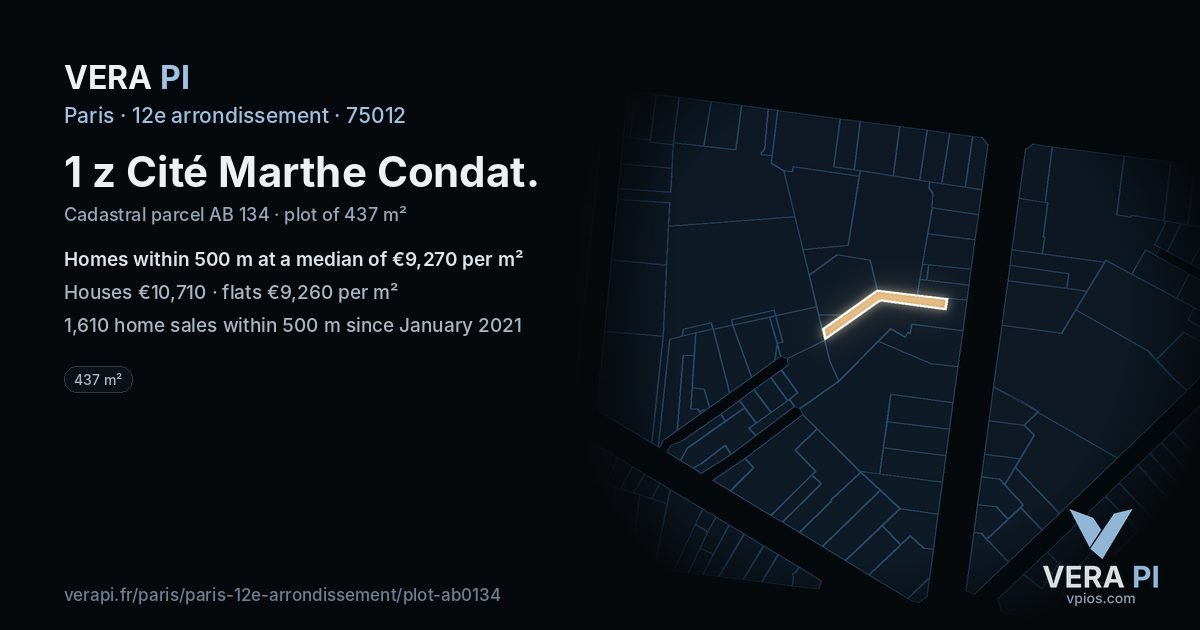 1 z Cité Marthe Condat, 12e arrondissement at night – the plot lit, the parcels around coloured by the prices near them