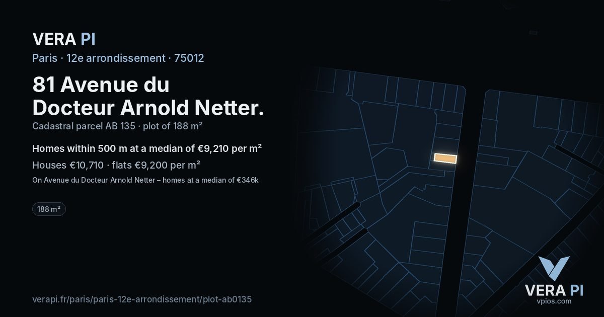 81 Avenue du Docteur Arnold Netter, 12e arrondissement at night – the plot lit, the parcels around coloured by the prices near them