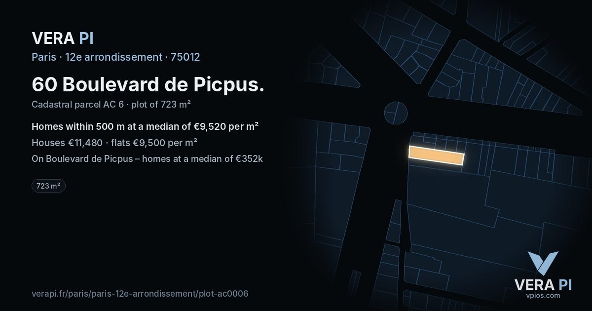 60 Boulevard de Picpus, 12e arrondissement at night – the plot lit, the parcels around coloured by the prices near them