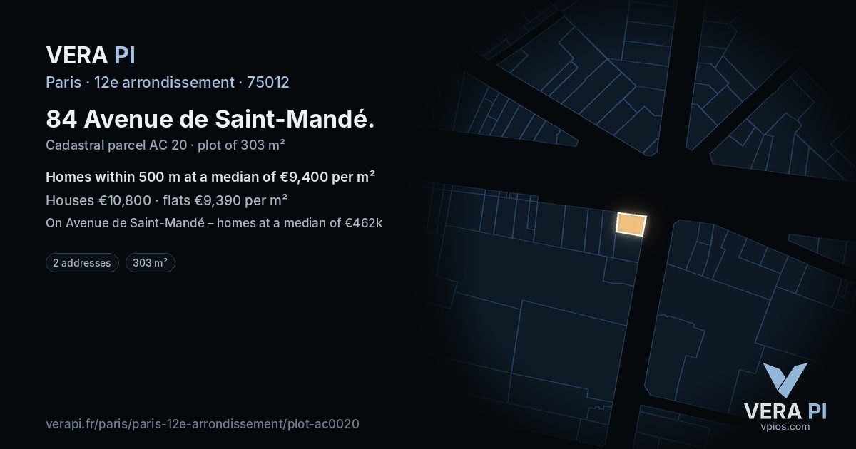 84 Avenue de Saint-Mandé, 12e arrondissement at night – the plot lit, the parcels around coloured by the prices near them