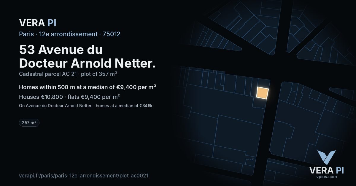 53 Avenue du Docteur Arnold Netter, 12e arrondissement at night – the plot lit, the parcels around coloured by the prices near them
