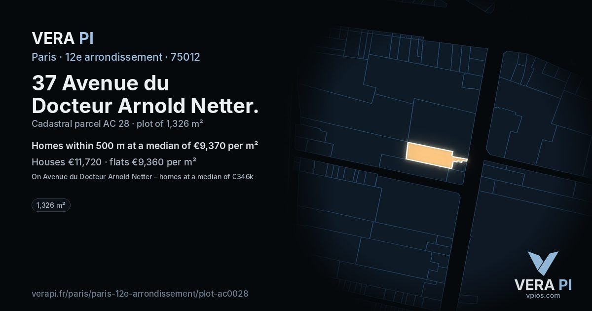 37 Avenue du Docteur Arnold Netter, 12e arrondissement at night – the plot lit, the parcels around coloured by the prices near them
