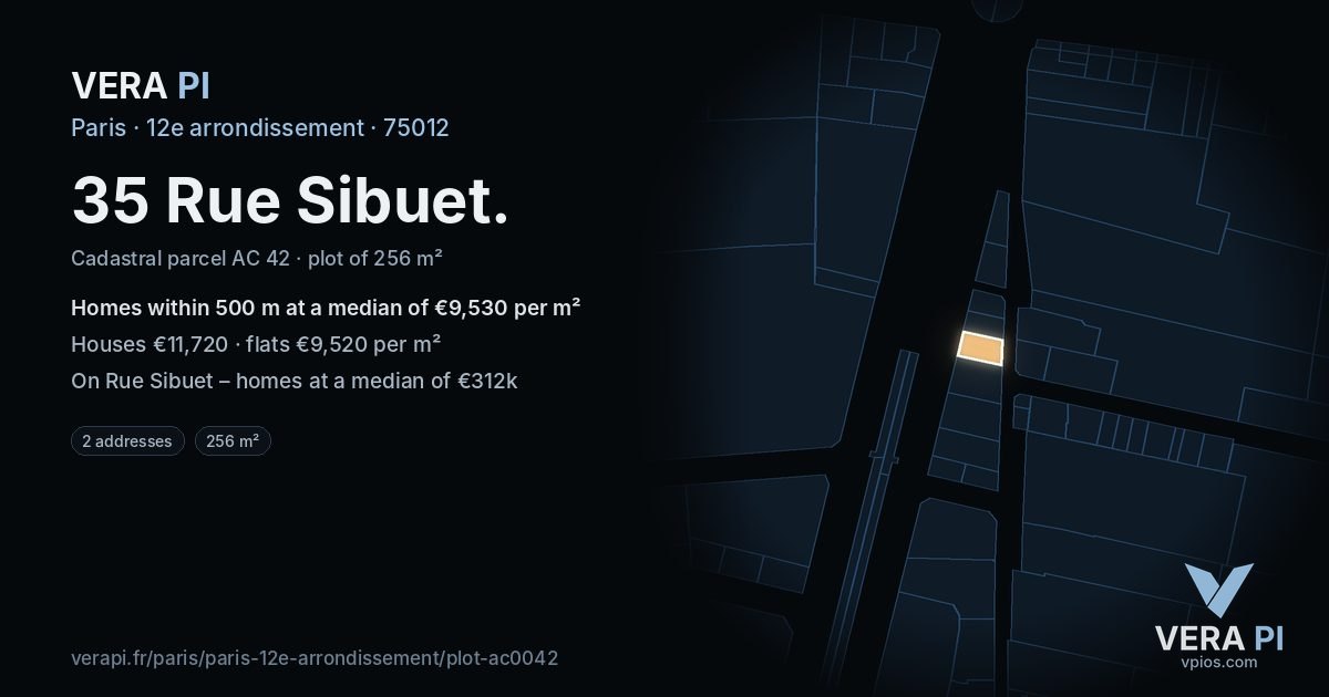 35 Rue Sibuet, 12e arrondissement at night – the plot lit, the parcels around coloured by the prices near them